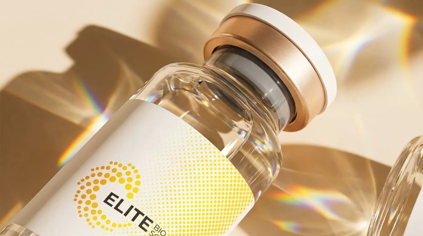 Macro glass refraction detail from Elite Bioscience packaging photography